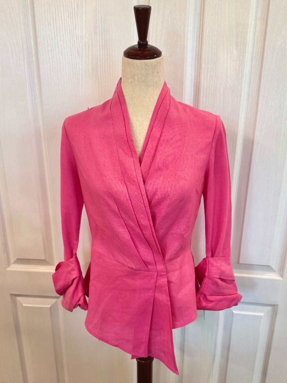 NWT, size small or slim medium, asymmetric wrap blouse, fuchsia pink by British
